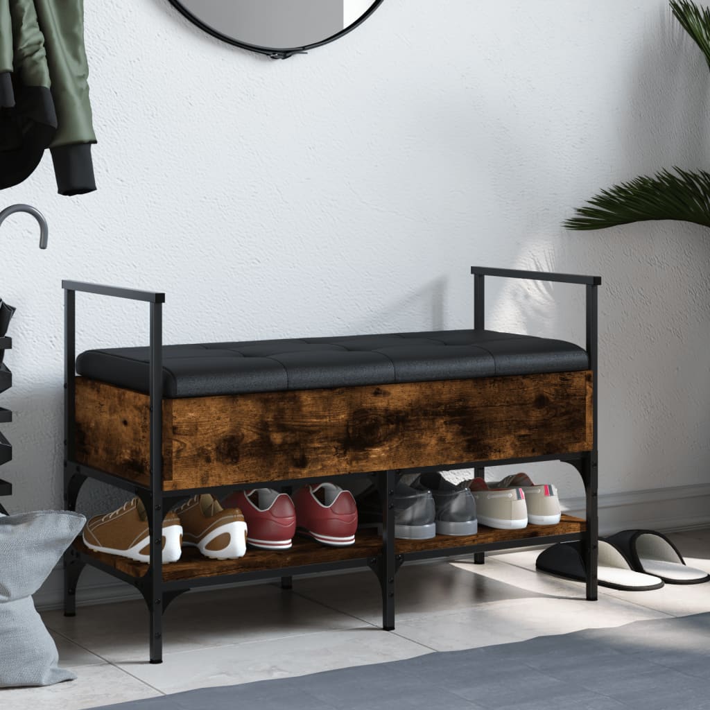 Banc à chaussures chêne fumé 85,5x42x57,5 cm bois d'ingénierie - XIOS