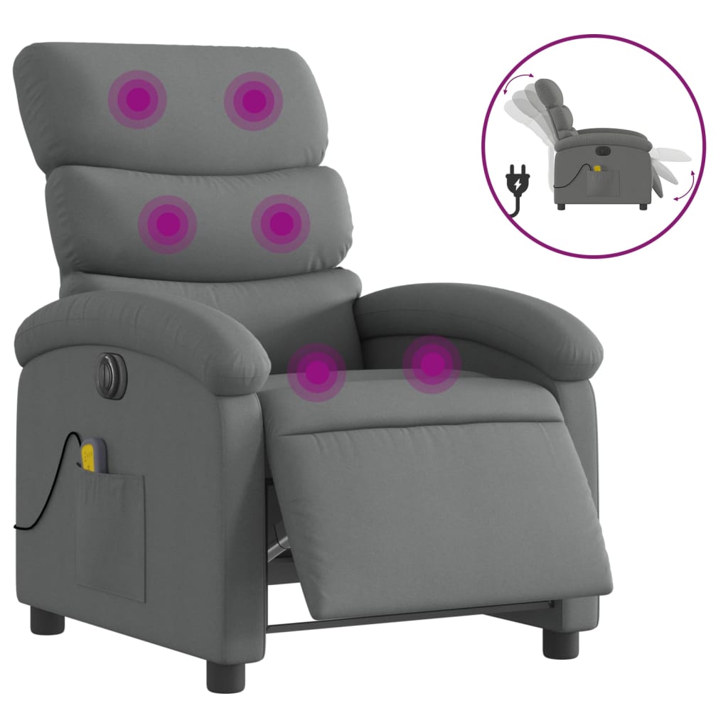 Fauteuil inclinable de massage électrique gris foncé tissu - XIOS