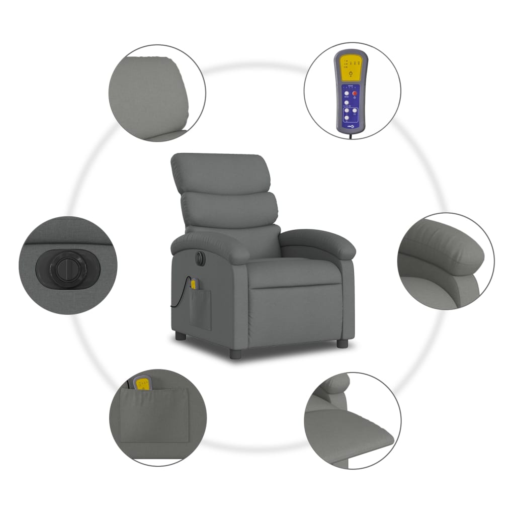 Fauteuil inclinable de massage électrique gris foncé tissu - XIOS