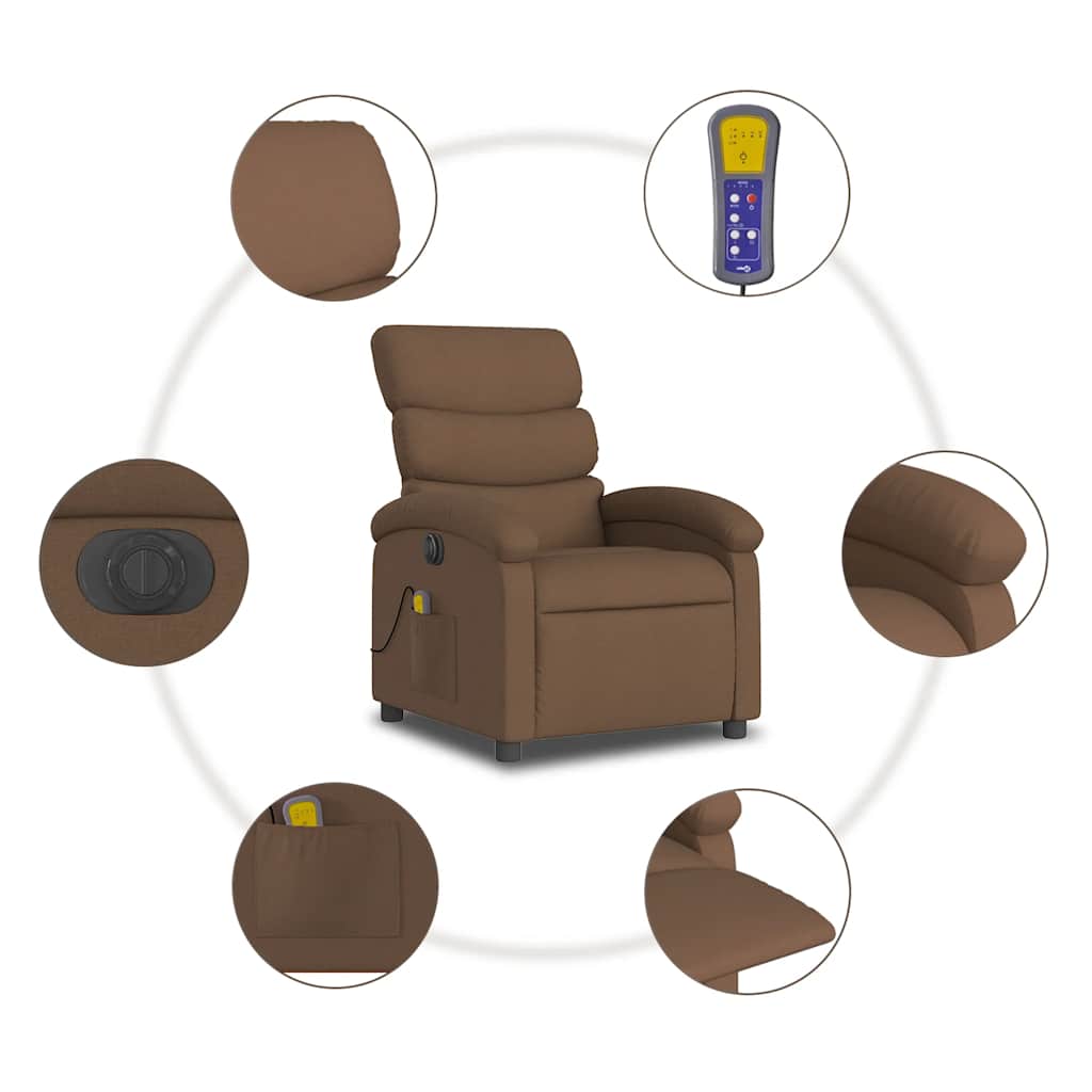 Fauteuil inclinable de massage électrique marron tissu