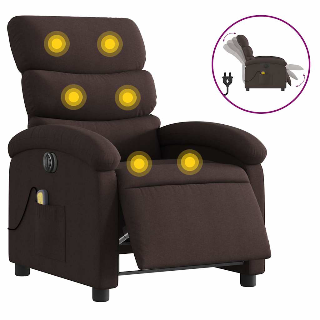 Fauteuil de massage inclinable électrique Marron foncé Tissu - XIOS