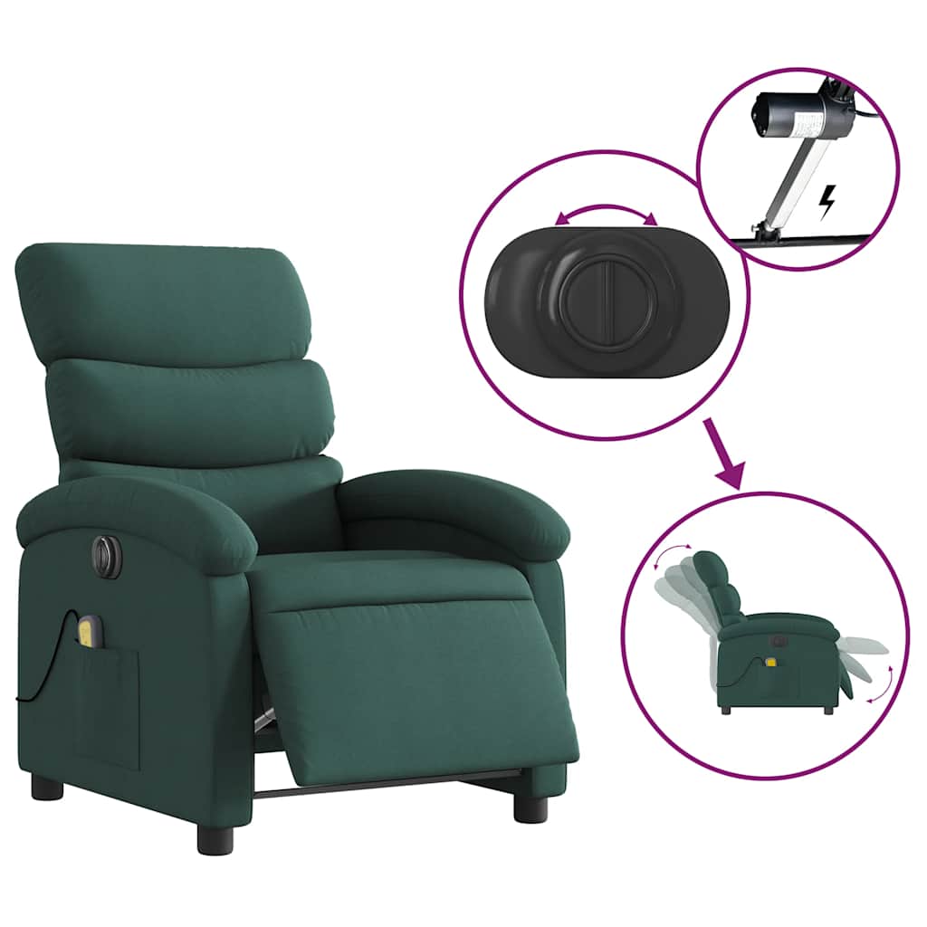 Fauteuil de massage inclinable électrique Vert foncé Tissu - XIOS
