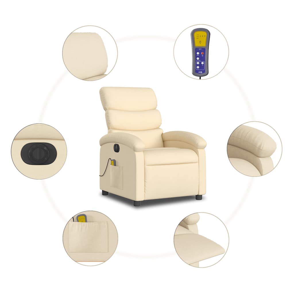 Fauteuil inclinable de massage électrique crème tissu - XIOS