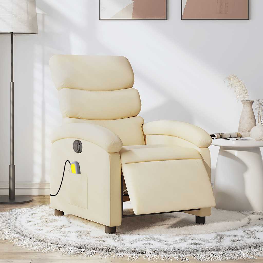 Fauteuil inclinable de massage électrique crème tissu - XIOS