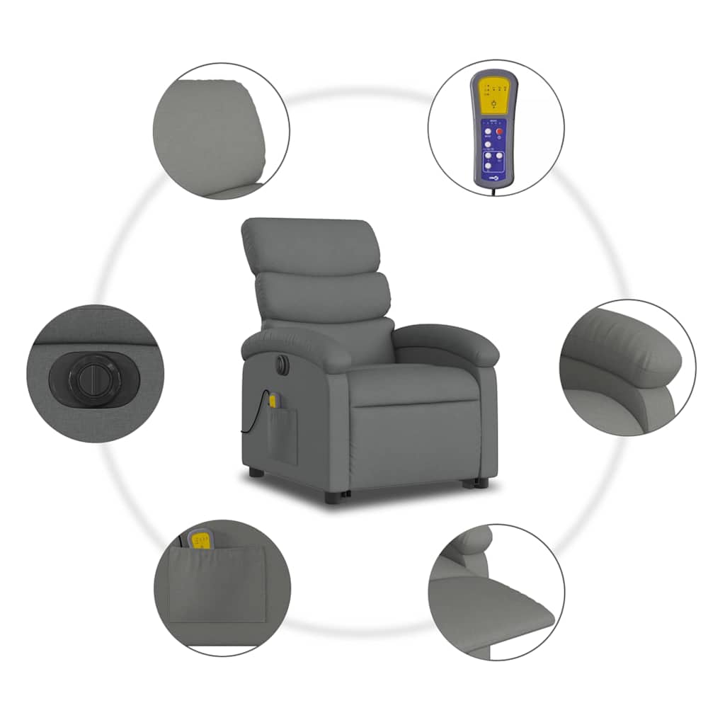 Fauteuil inclinable de massage électrique Gris foncé Tissu - XIOS