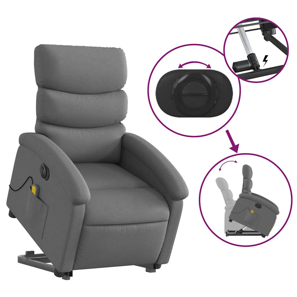 Fauteuil inclinable de massage électrique Gris foncé Tissu