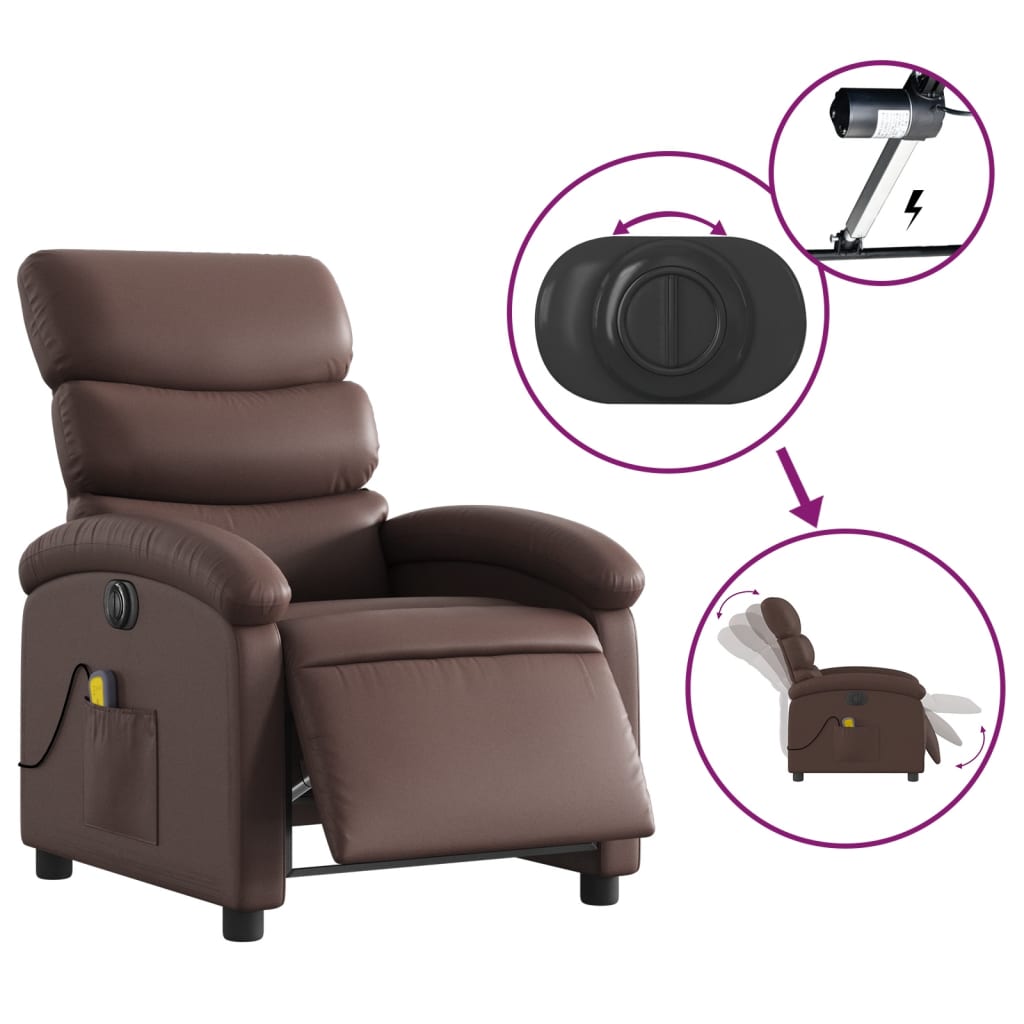 Fauteuil de massage inclinable électrique marron similicuir - XIOS