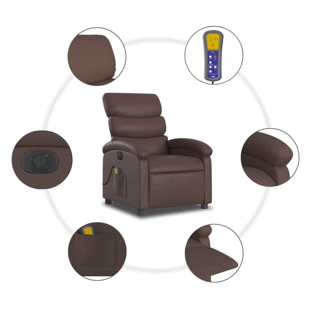 Fauteuil de massage inclinable électrique marron similicuir - XIOS
