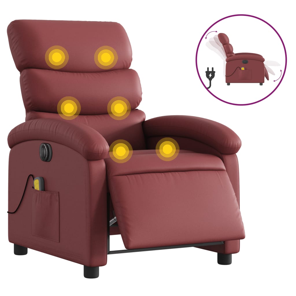 Fauteuil de massage inclinable électrique rouge bordeaux - XIOS