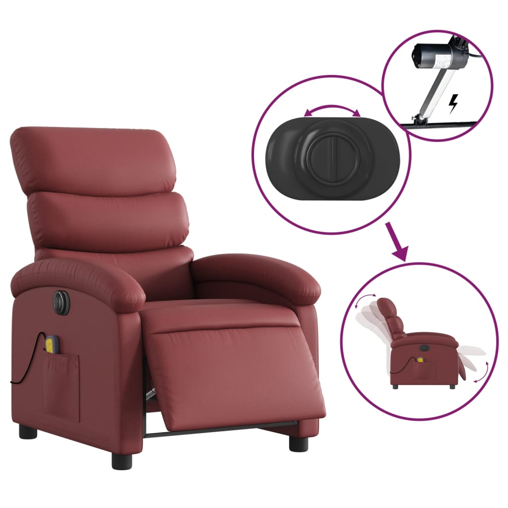 Fauteuil de massage inclinable électrique rouge bordeaux - XIOS