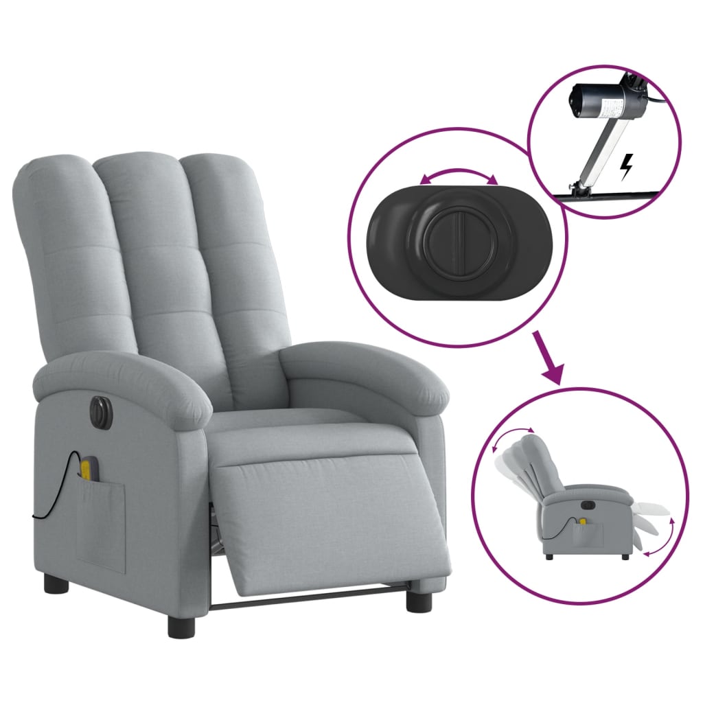 Fauteuil de massage inclinable électrique gris clair tissu - XIOS