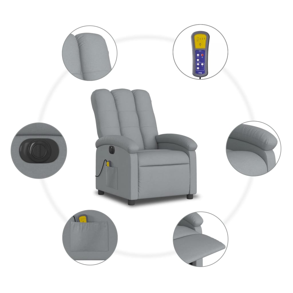 Fauteuil de massage inclinable électrique gris clair tissu - XIOS