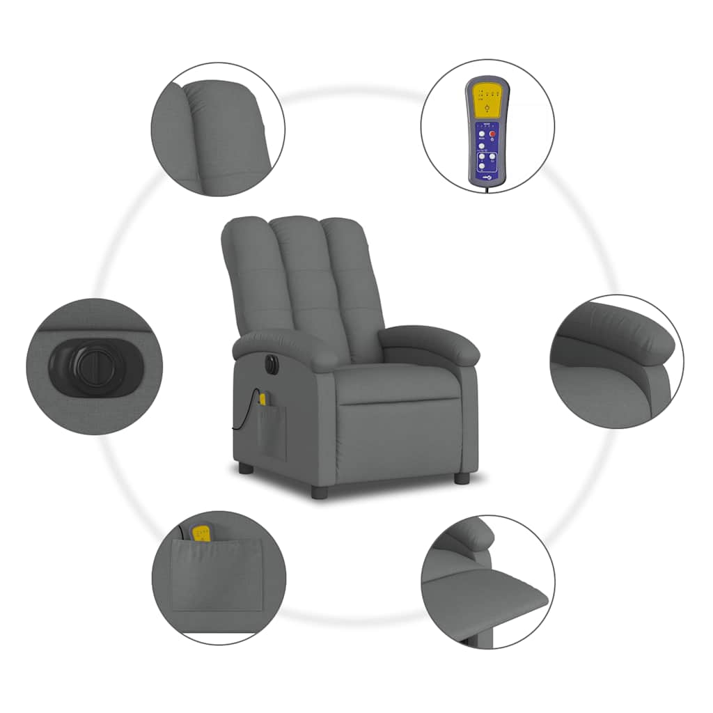 Fauteuil inclinable de massage électrique gris foncé tissu - XIOS