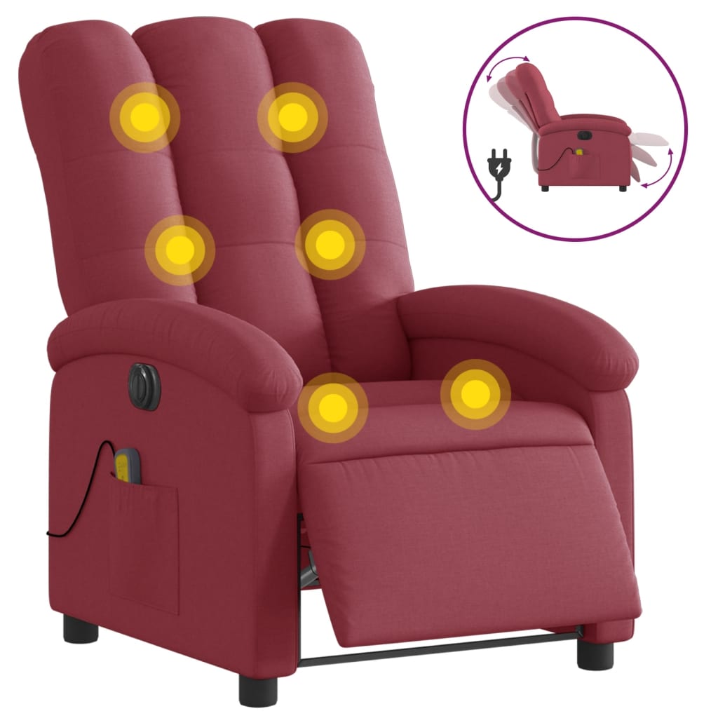 Fauteuil de massage inclinable électrique Rouge bordeaux Tissu Fauteuils vidaXL