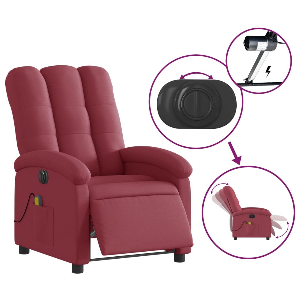 Fauteuil de massage inclinable électrique Rouge bordeaux Tissu - XIOS