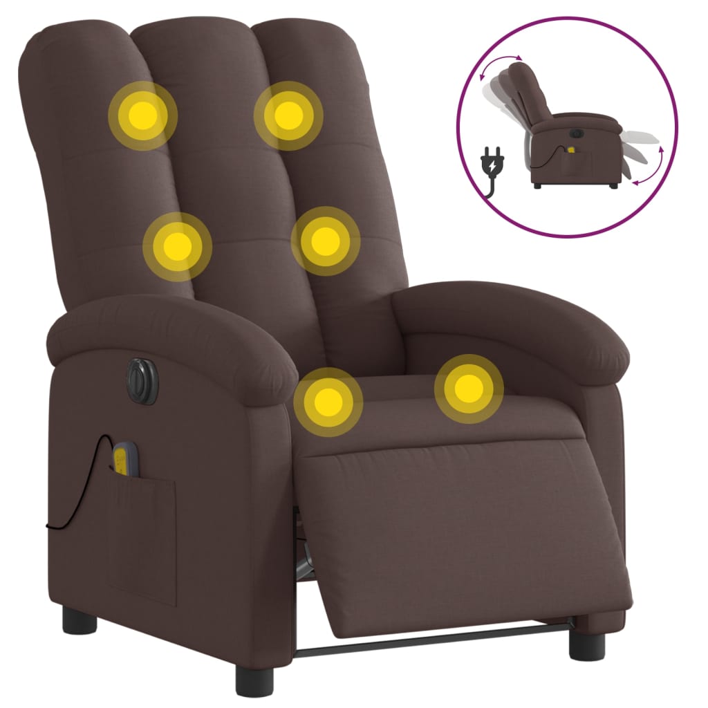Fauteuil de massage inclinable électrique Marron foncé Tissu - XIOS