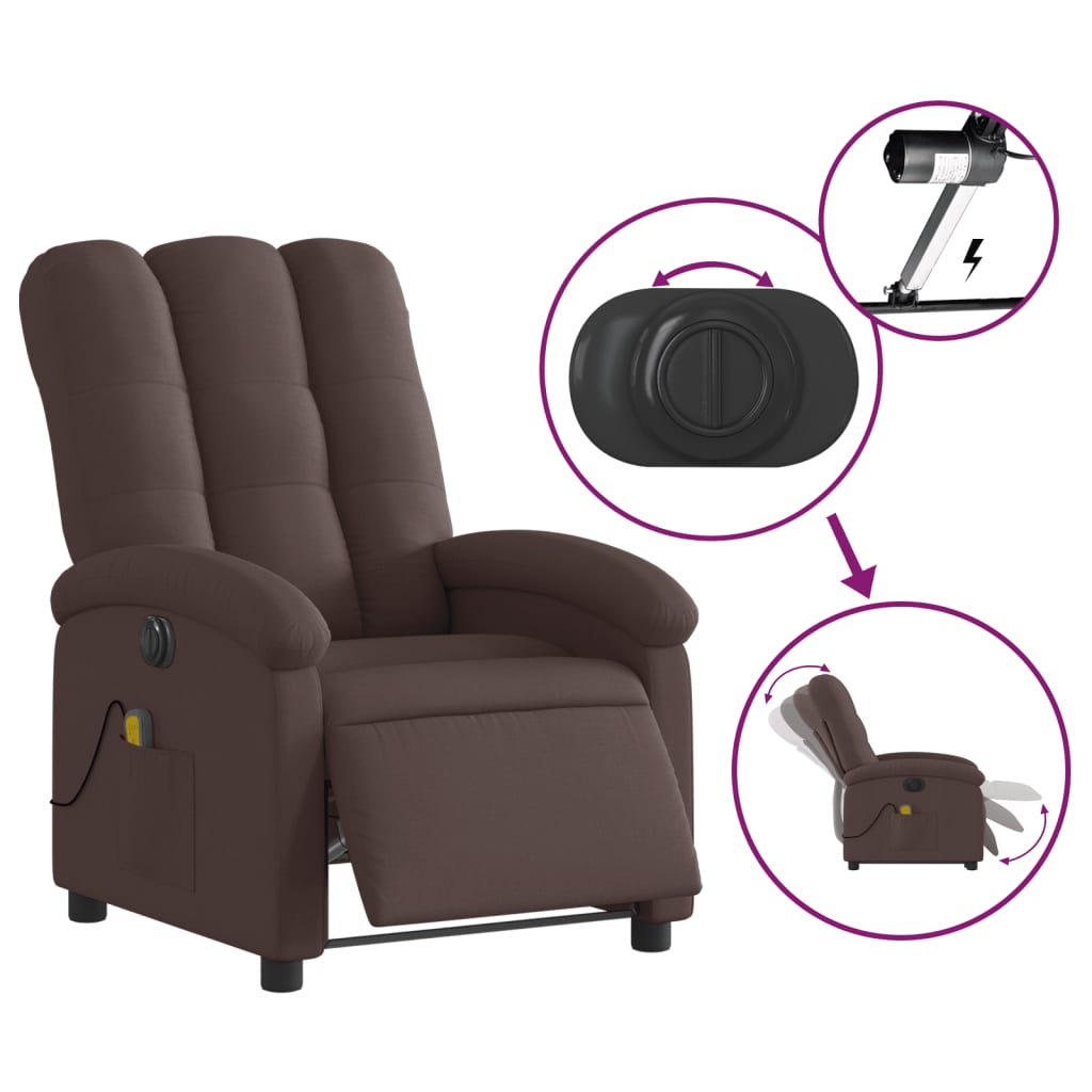 Fauteuil de massage inclinable électrique Marron foncé Tissu - XIOS