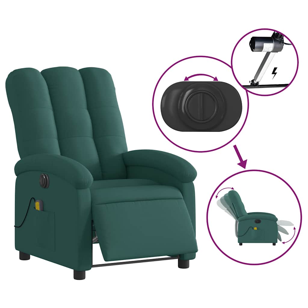 Fauteuil de massage inclinable électrique Vert foncé Tissu - XIOS