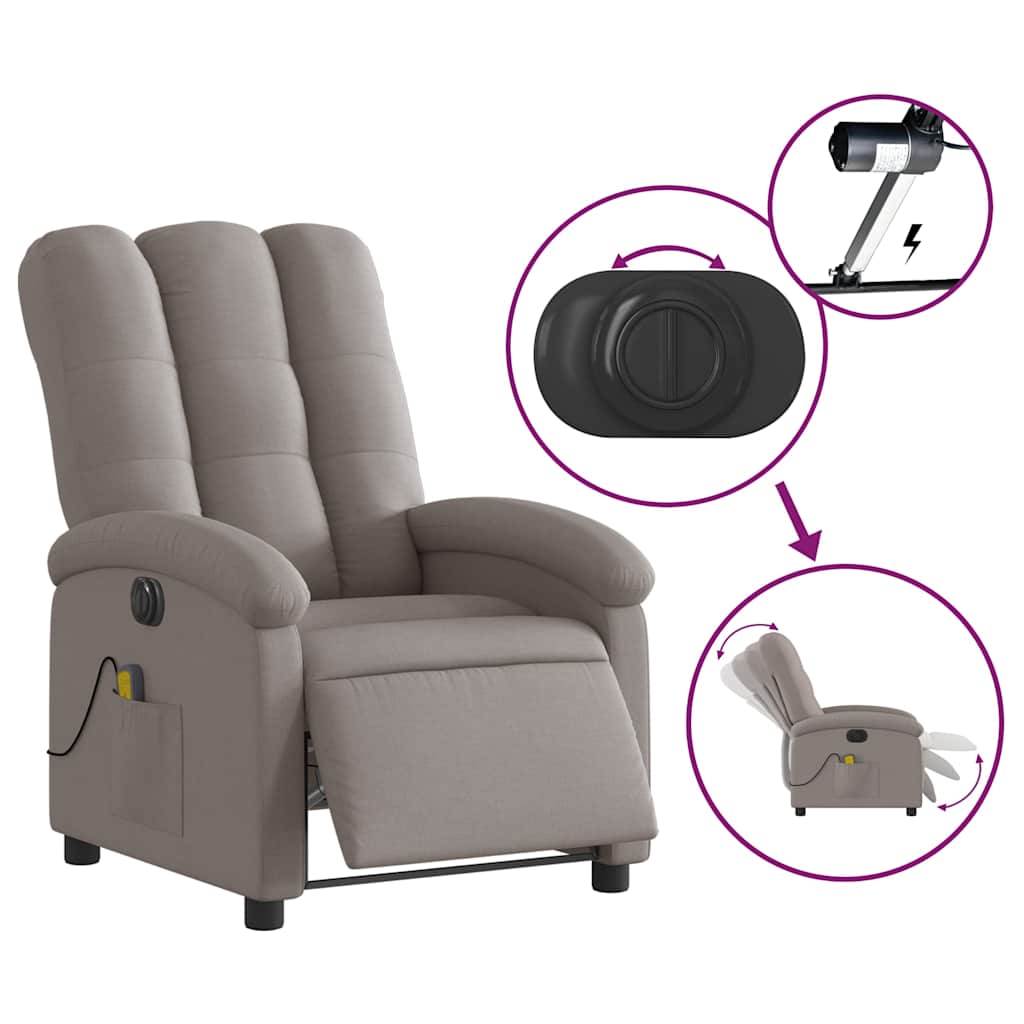 Fauteuil de massage inclinable électrique Taupe Tissu - XIOS