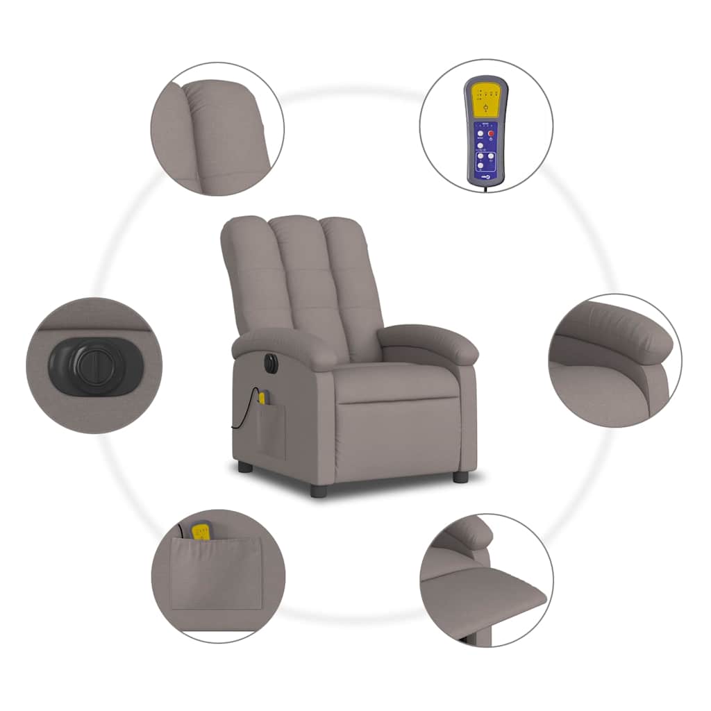 Fauteuil de massage inclinable électrique Taupe Tissu - XIOS