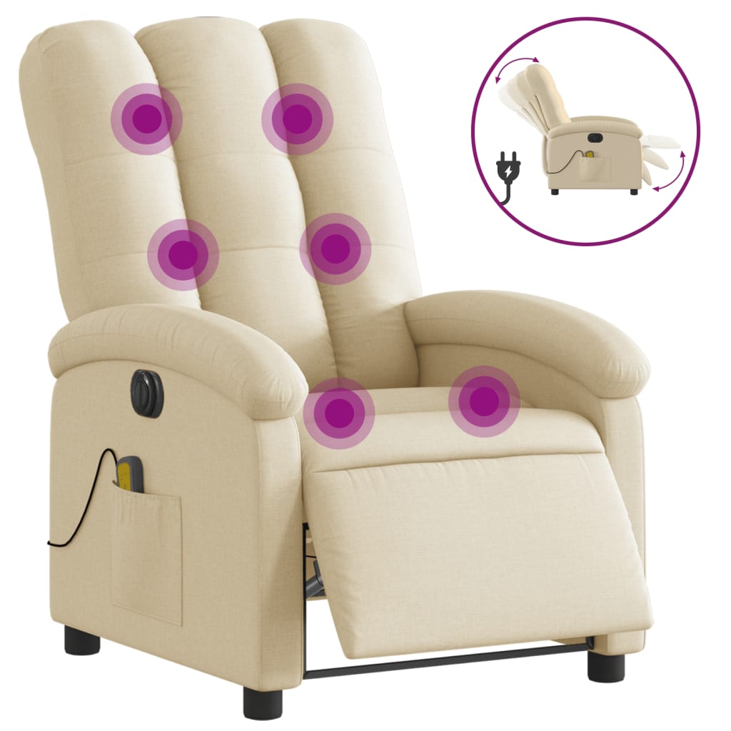 Fauteuil inclinable de massage électrique crème tissu - XIOS