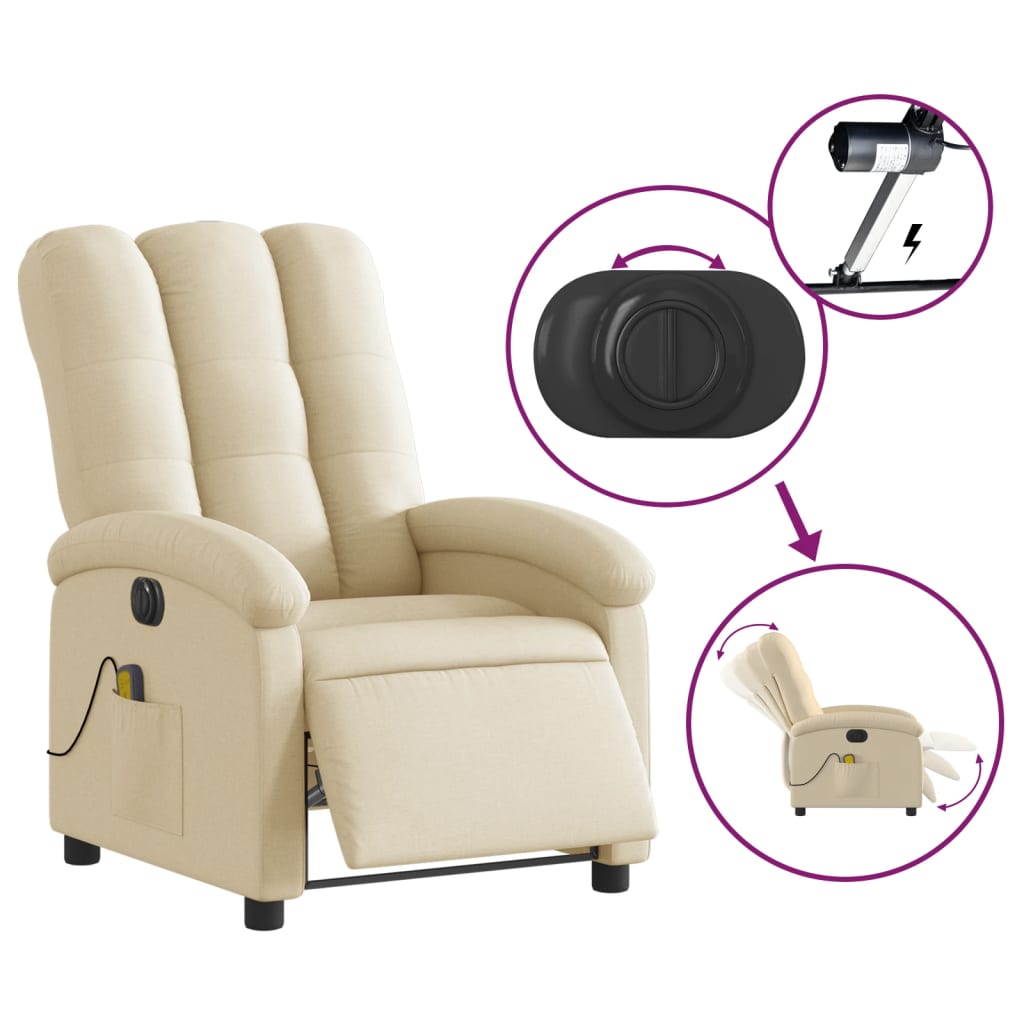 Fauteuil inclinable de massage électrique crème tissu - XIOS