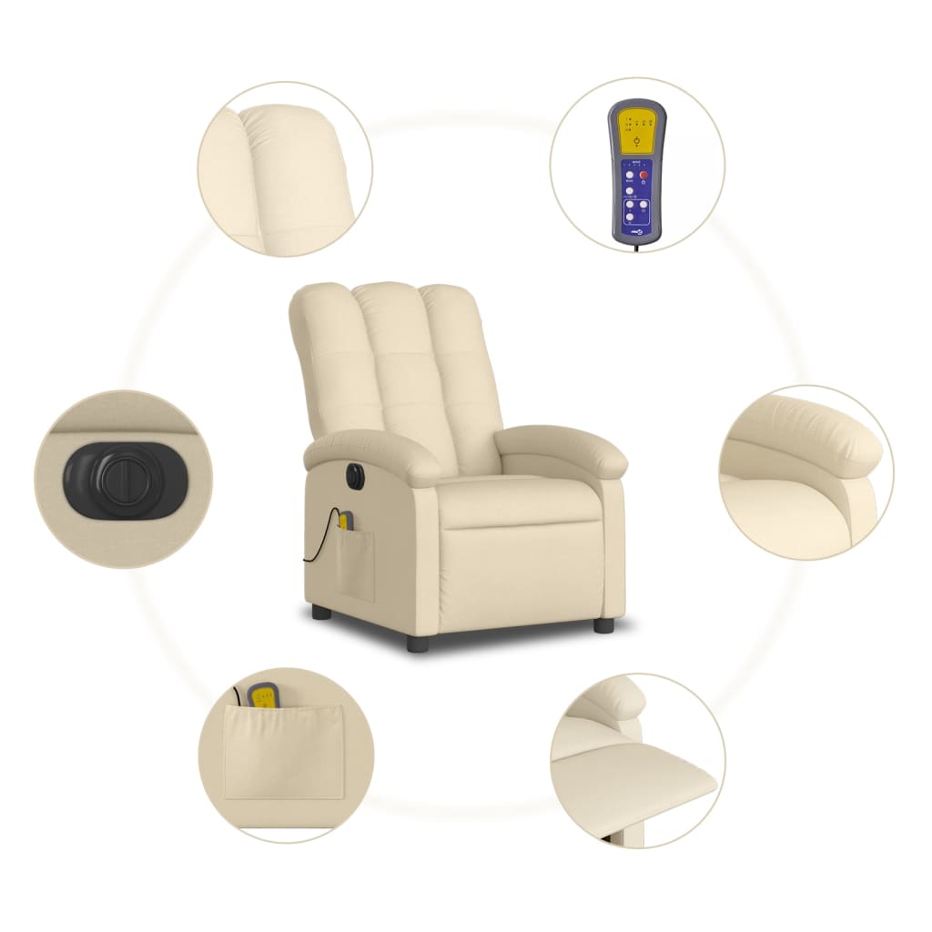 Fauteuil inclinable de massage électrique crème tissu - XIOS