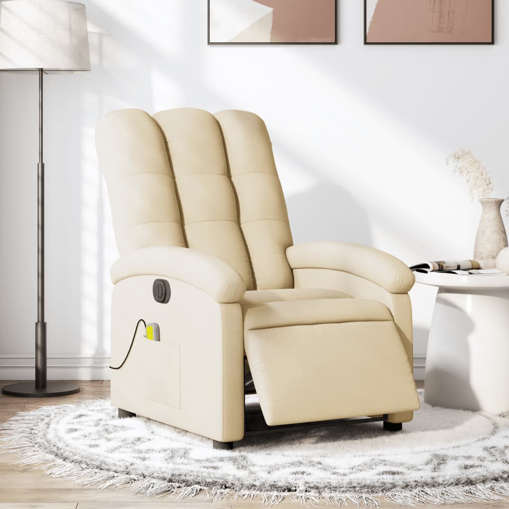Fauteuil inclinable de massage électrique crème tissu - XIOS