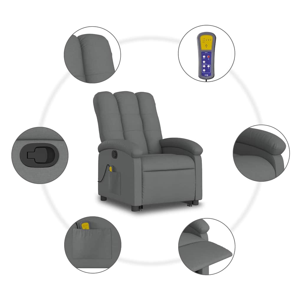 Fauteuil de massage inclinable Gris foncé Tissu