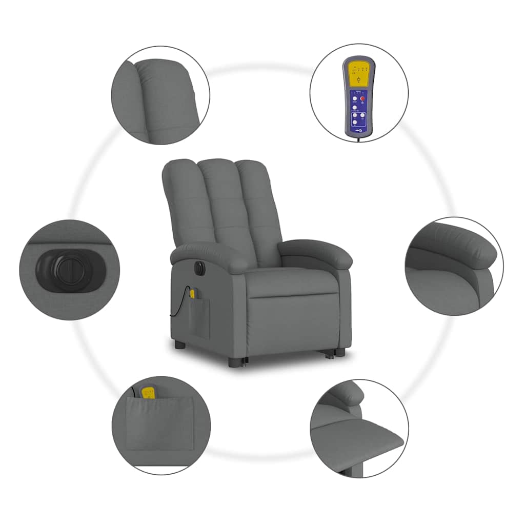 Fauteuil inclinable de massage électrique Gris foncé Tissu - XIOS