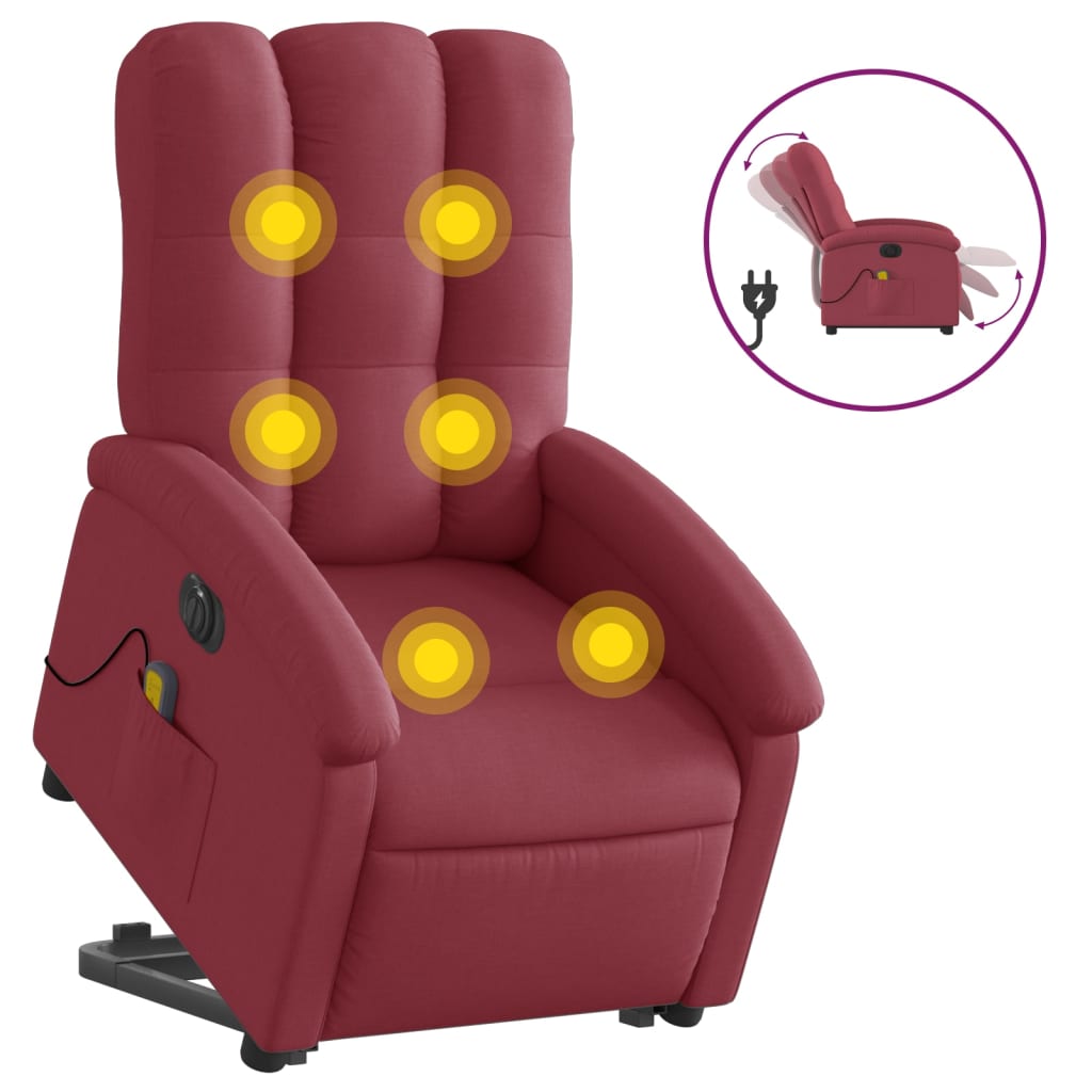 Fauteuil inclinable de massage électrique Rouge bordeaux Tissu Fauteuils vidaXL