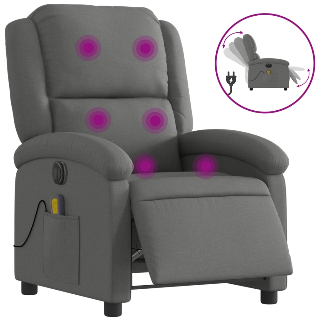 Fauteuil inclinable de massage électrique gris foncé tissu - XIOS