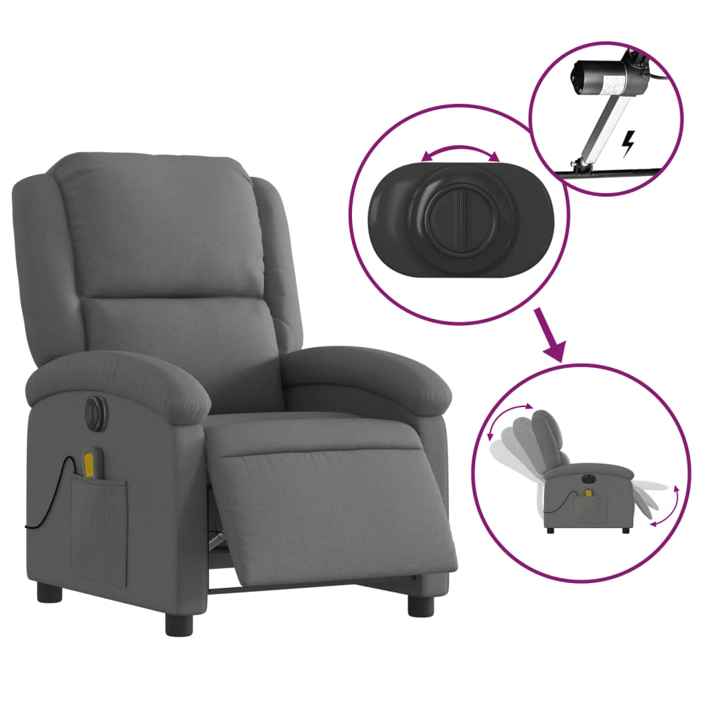 Fauteuil inclinable de massage électrique gris foncé tissu - XIOS