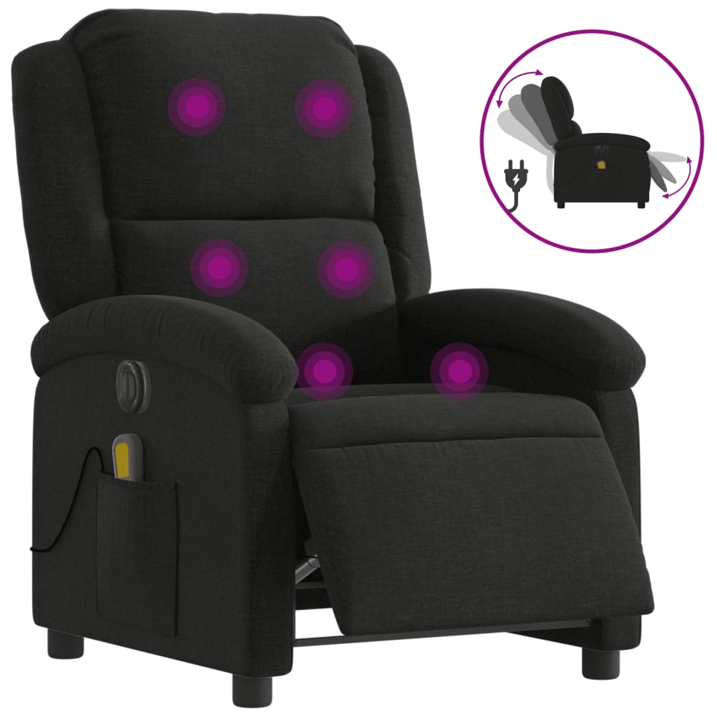 Fauteuil de massage inclinable électrique Noir Tissu
