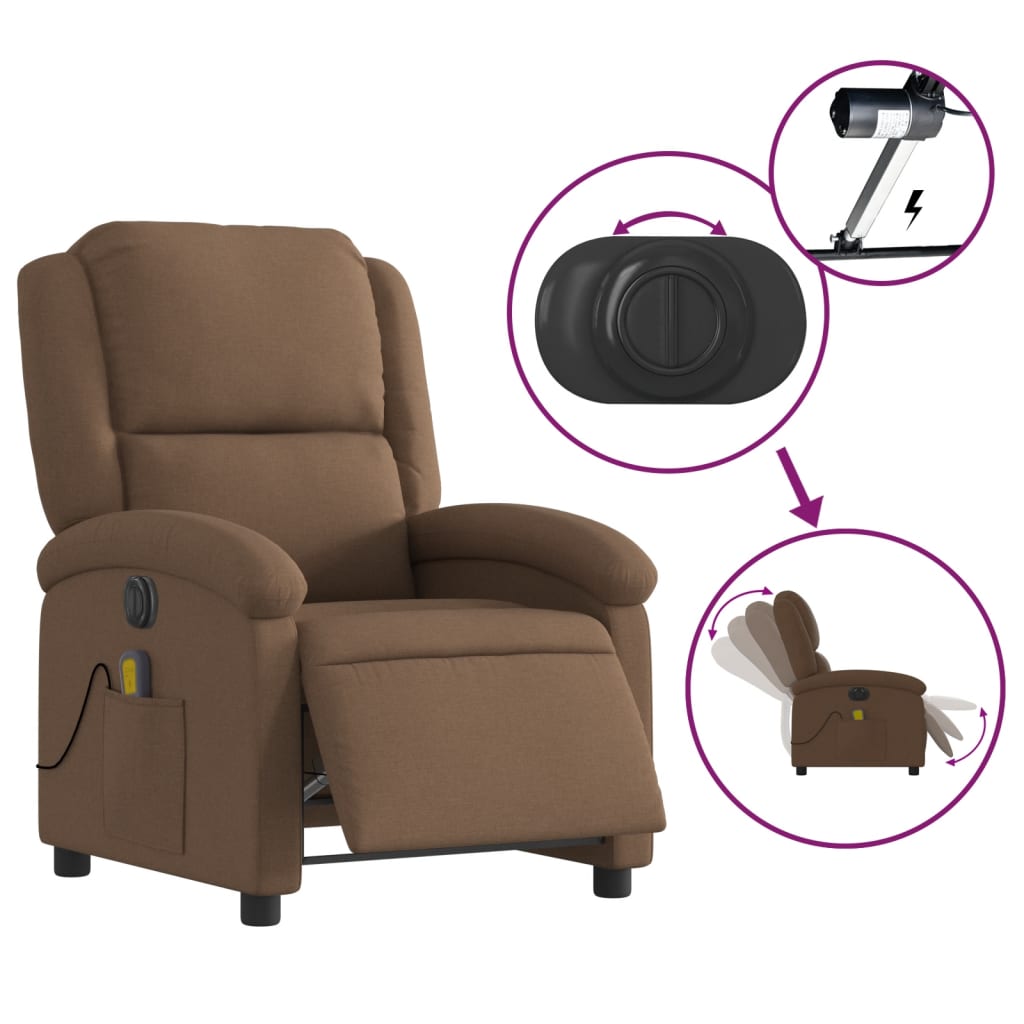 Fauteuil inclinable de massage électrique marron tissu - XIOS