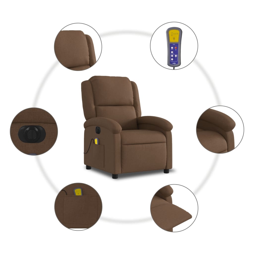 Fauteuil inclinable de massage électrique marron tissu - XIOS
