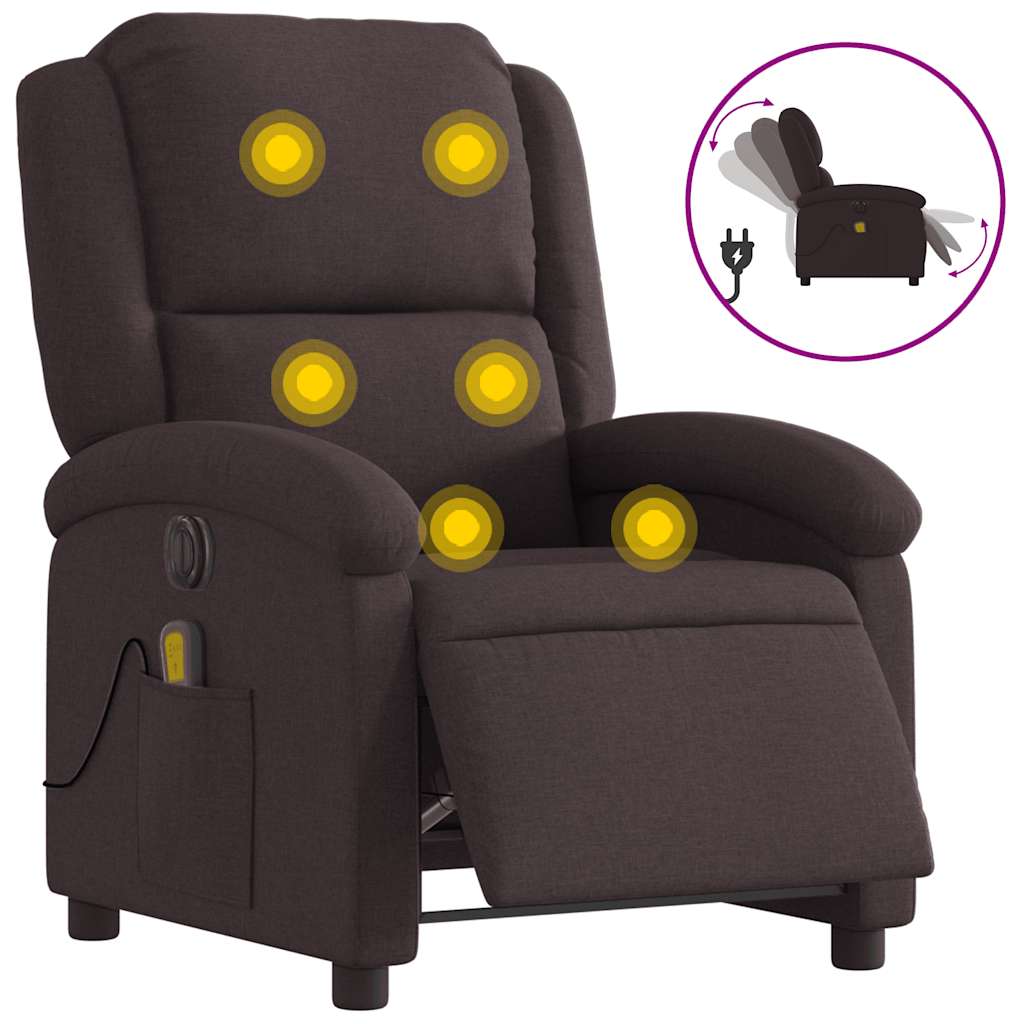 Fauteuil de massage inclinable électrique Marron foncé Tissu - XIOS