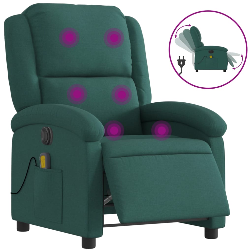 Fauteuil de massage inclinable électrique Vert foncé Tissu - XIOS