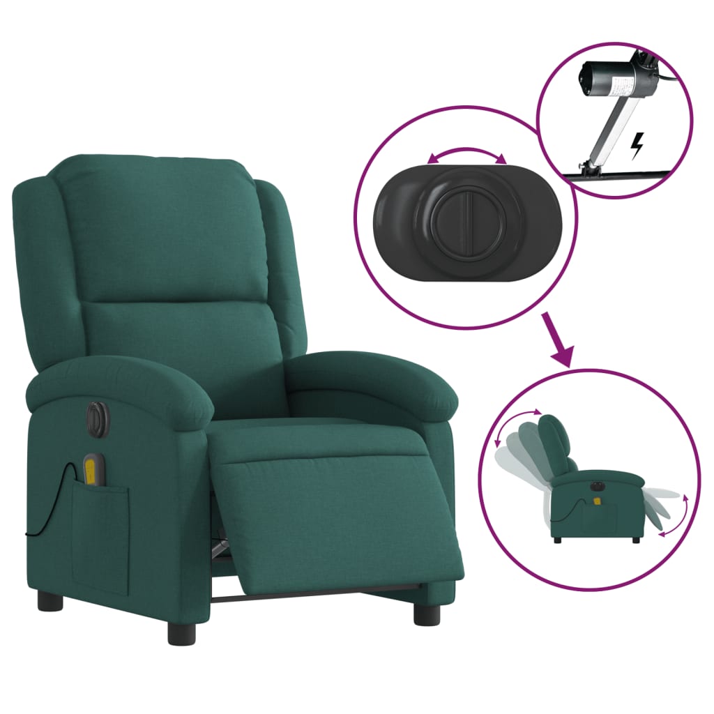 Fauteuil de massage inclinable électrique Vert foncé Tissu - XIOS