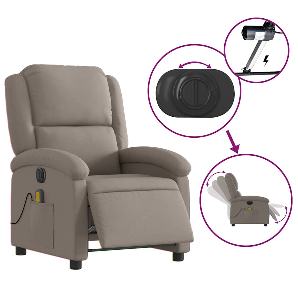 Fauteuil de massage inclinable électrique Taupe Tissu - XIOS