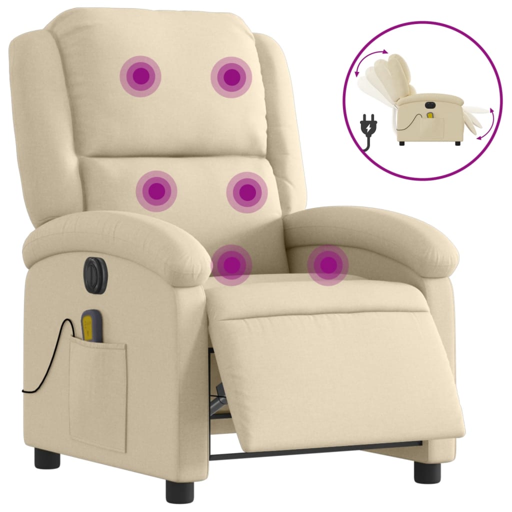 Fauteuil inclinable de massage électrique crème tissu - XIOS