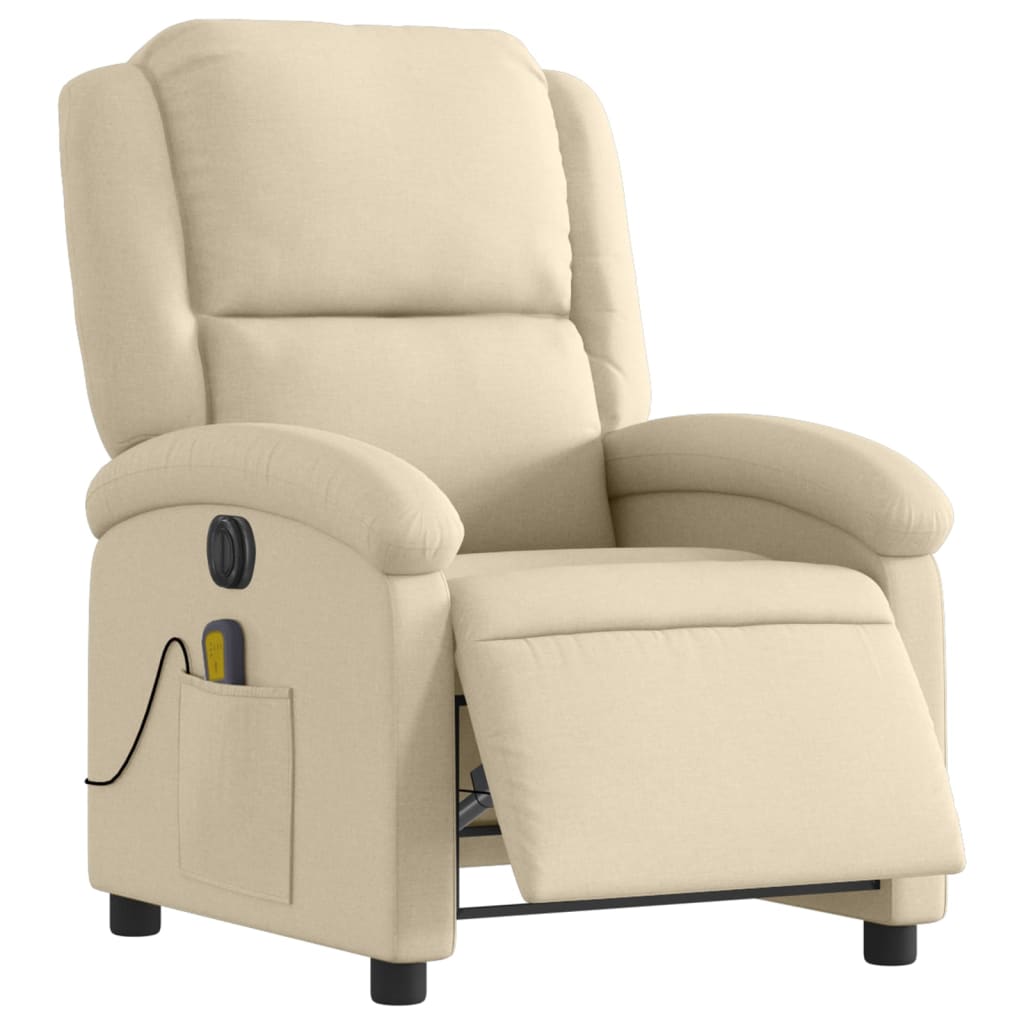 Fauteuil inclinable de massage électrique crème tissu