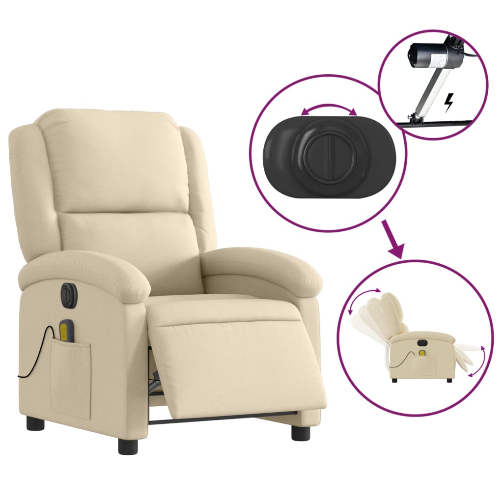 Fauteuil inclinable de massage électrique crème tissu - XIOS
