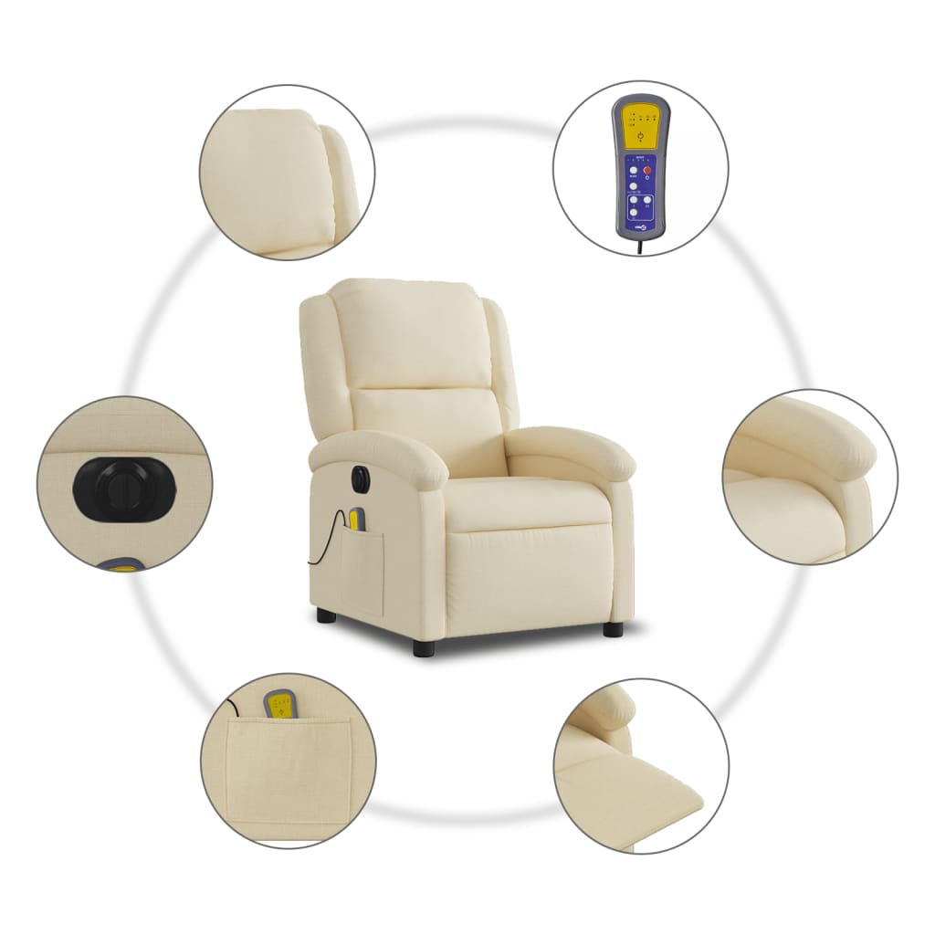 Fauteuil inclinable de massage électrique crème tissu - XIOS