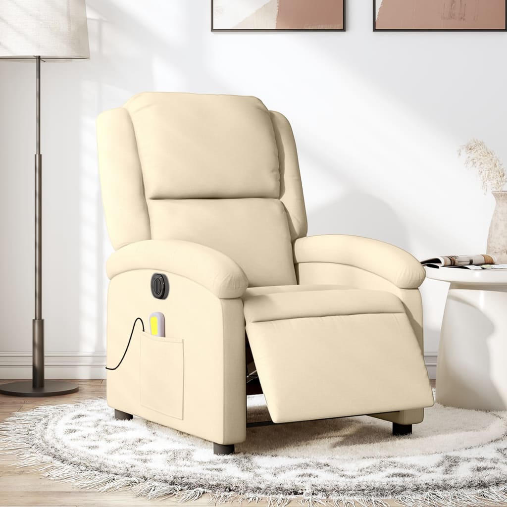 Fauteuil inclinable de massage électrique crème tissu - XIOS