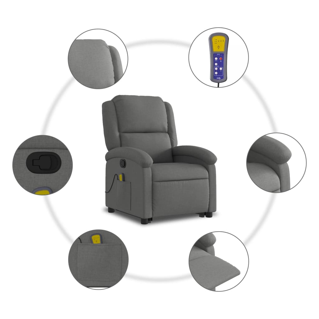 Fauteuil de massage inclinable Gris foncé Tissu