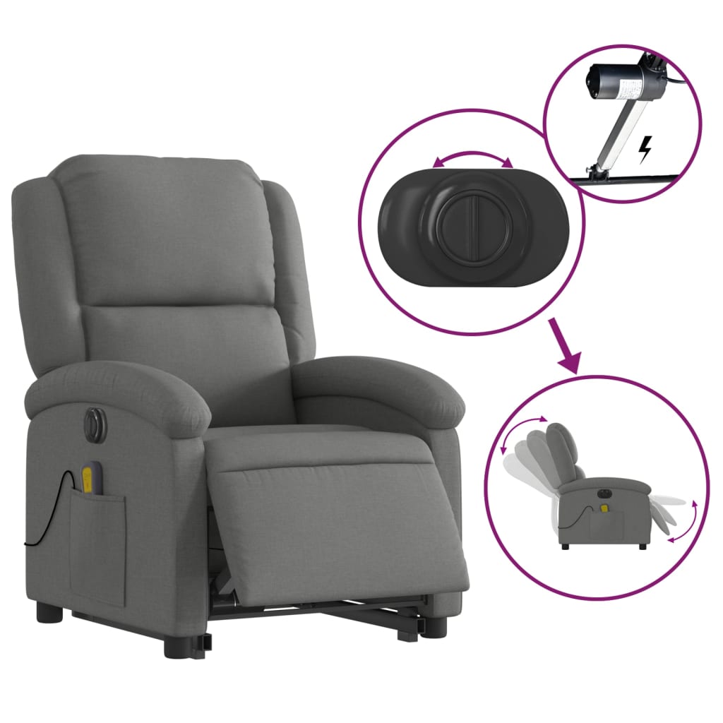 Fauteuil inclinable de massage électrique Gris foncé Tissu - XIOS