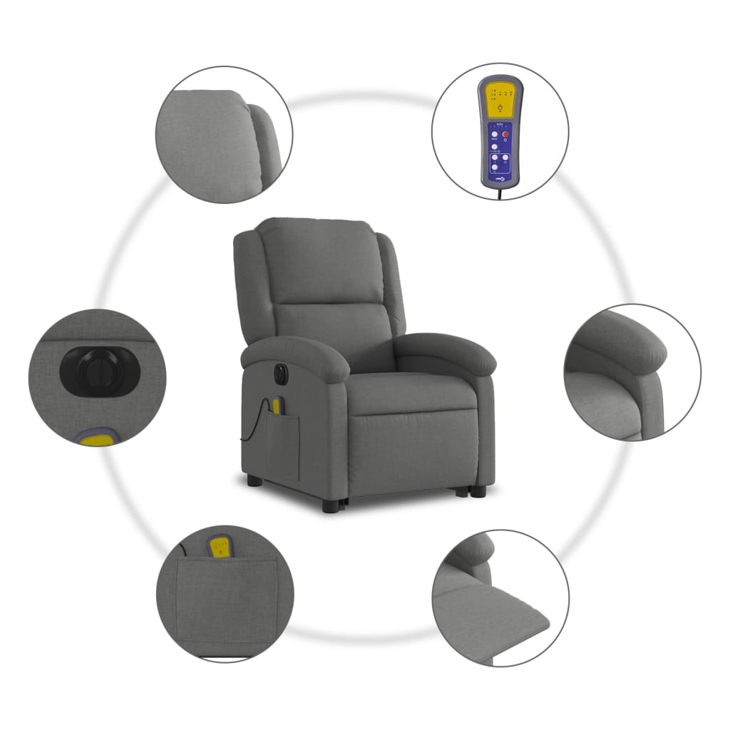Fauteuil inclinable de massage électrique Gris foncé Tissu - XIOS