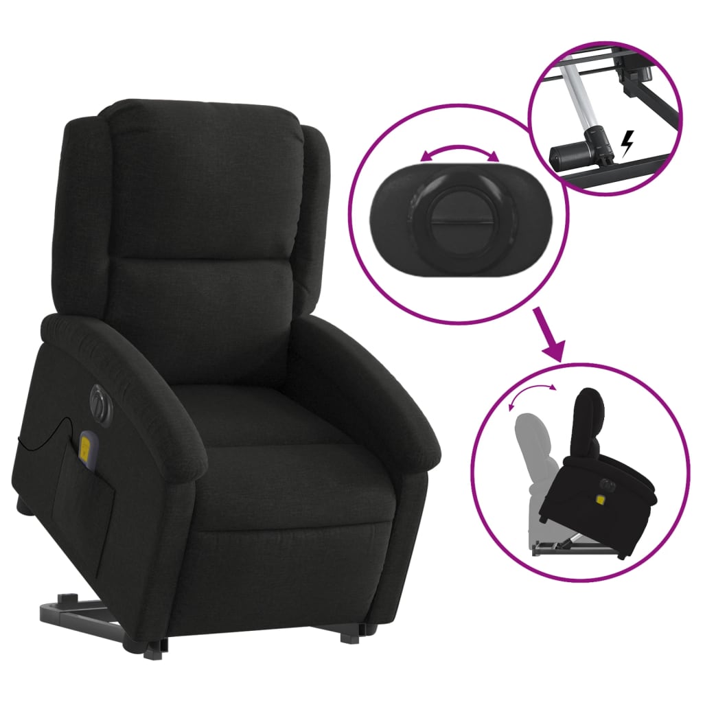Fauteuil inclinable de massage électrique Noir Tissu