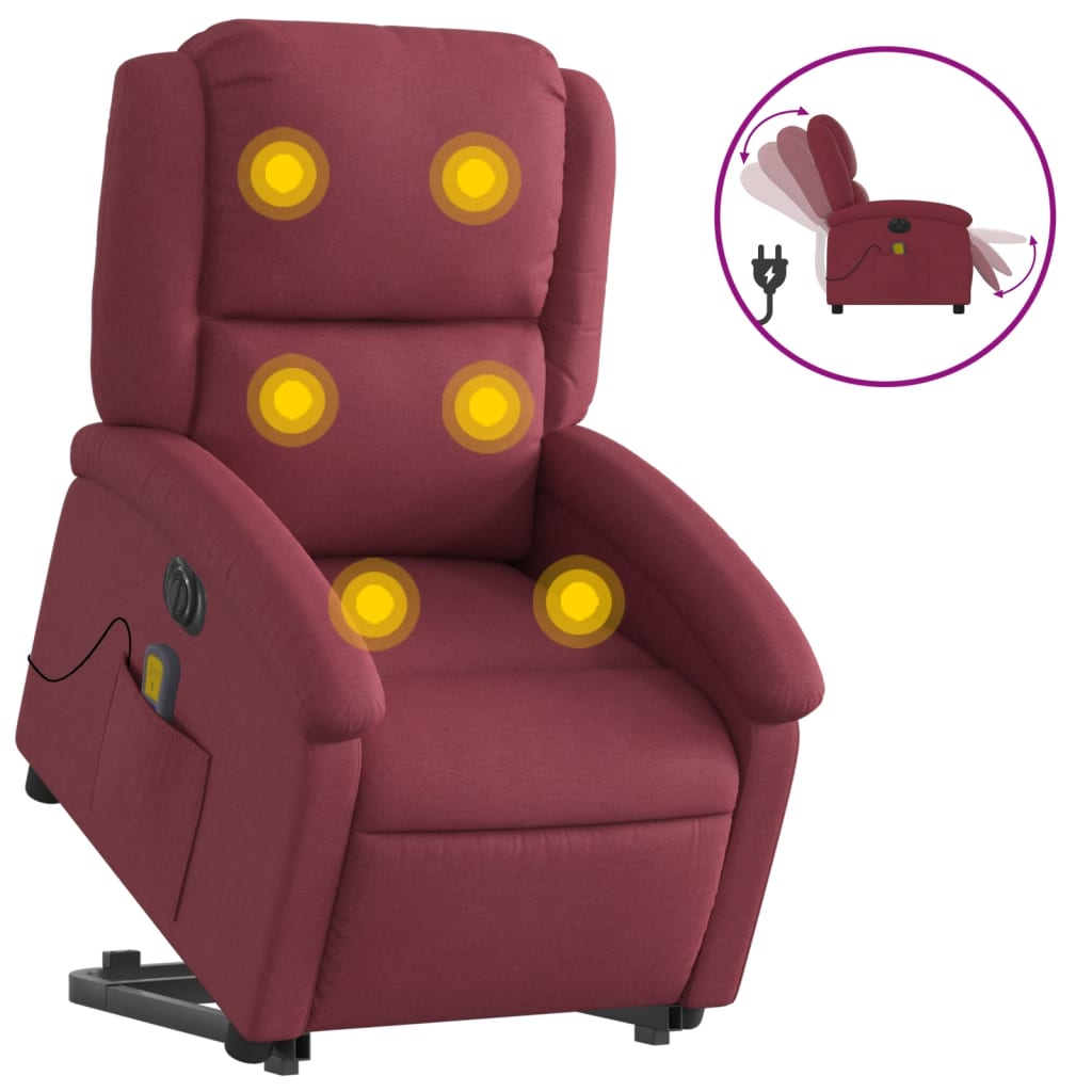 Fauteuil inclinable de massage électrique Rouge bordeaux Tissu
